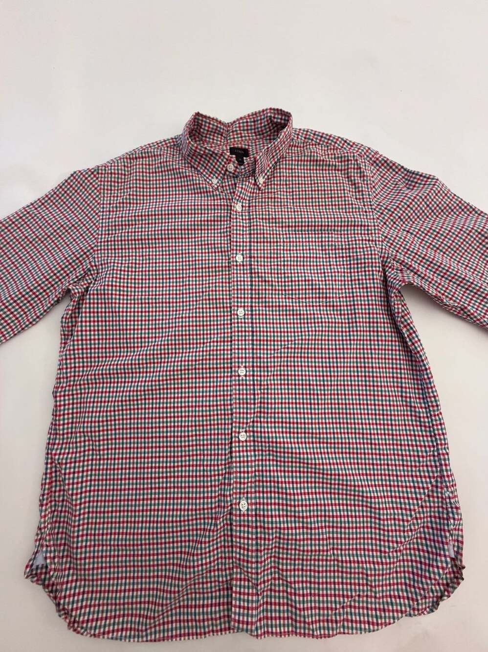 J.Crew Red Green Gingham Check Shirt XL Y2K Preppy Classic Button
